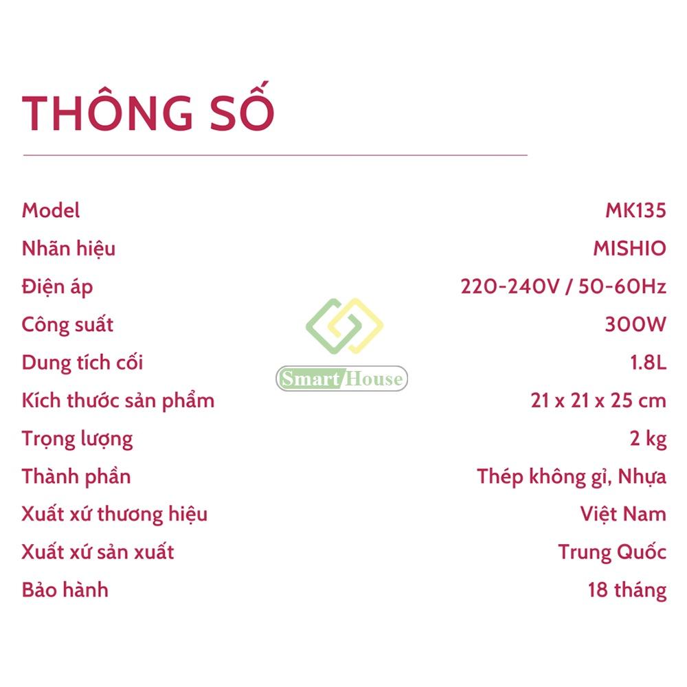 Máy Xay Thịt Cối Thủy Tinh 1.8L Mishio MK135 300W - Hàng Chíng Hãng