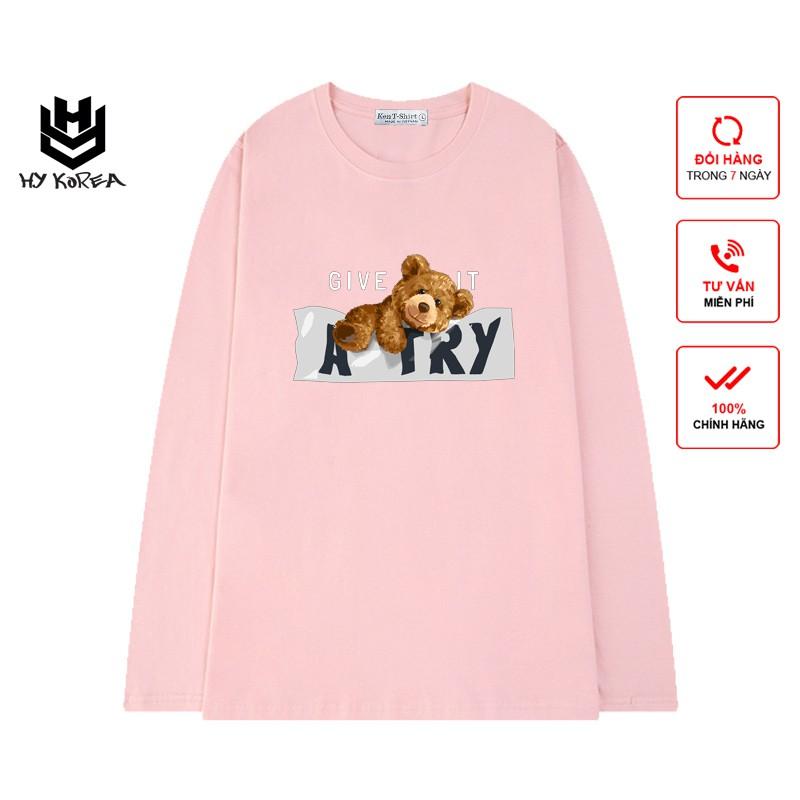 Áo Thun Tay Dài HY KOREA Form Rộng Unisex, Gấu Give Atry 153.