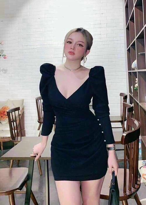 Đầm Thun Ôm Body Cổ Đắp Chéo Đính Hạt