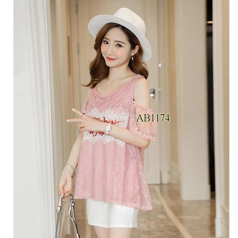 BỘ BẦU MẶC NHÀ CỘC TAY REN CUT OUT TAY HELLO DEAR AB1174