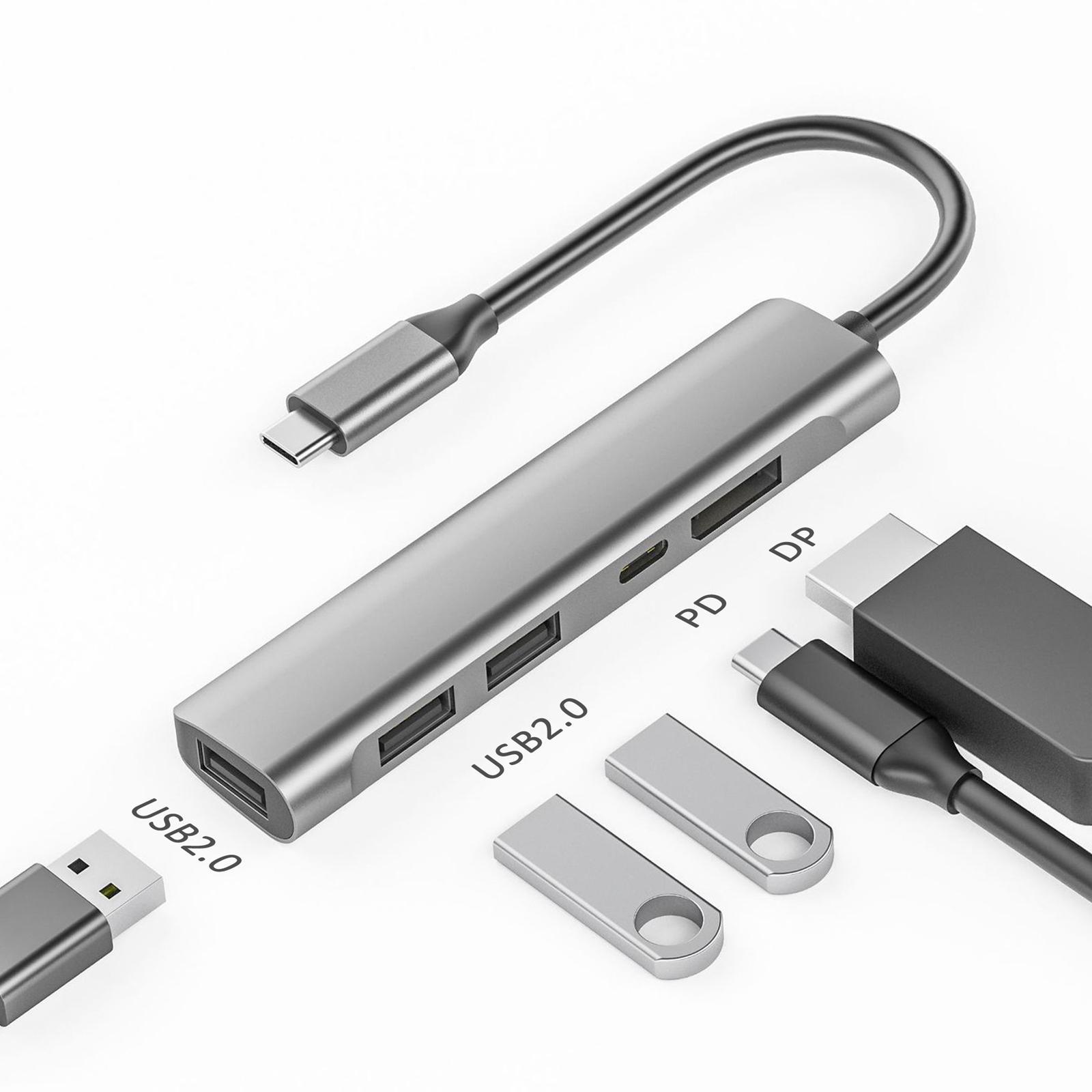 USB C Hub PD 60W Accs USB 2.0 5 in 1 8K/6K/5K/4K 60Hz for Laptop Charging PC