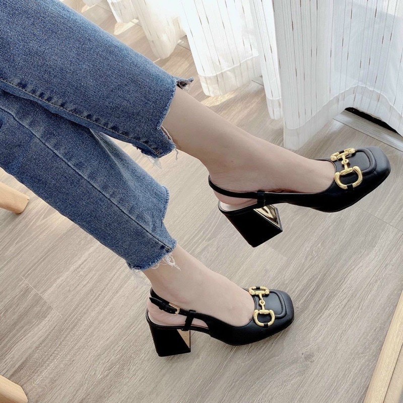 Giày cao gót mũi vuông Sandal hở gót 7p cao cấp hàng đẹp xịn xò sang trọng D344