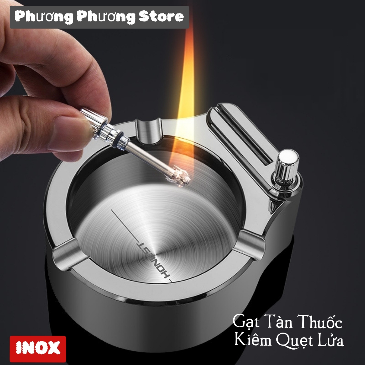 Gạt tàn thuốc Iá kiêm quẹt bật lửa xăng vĩnh cữu Cao cấp