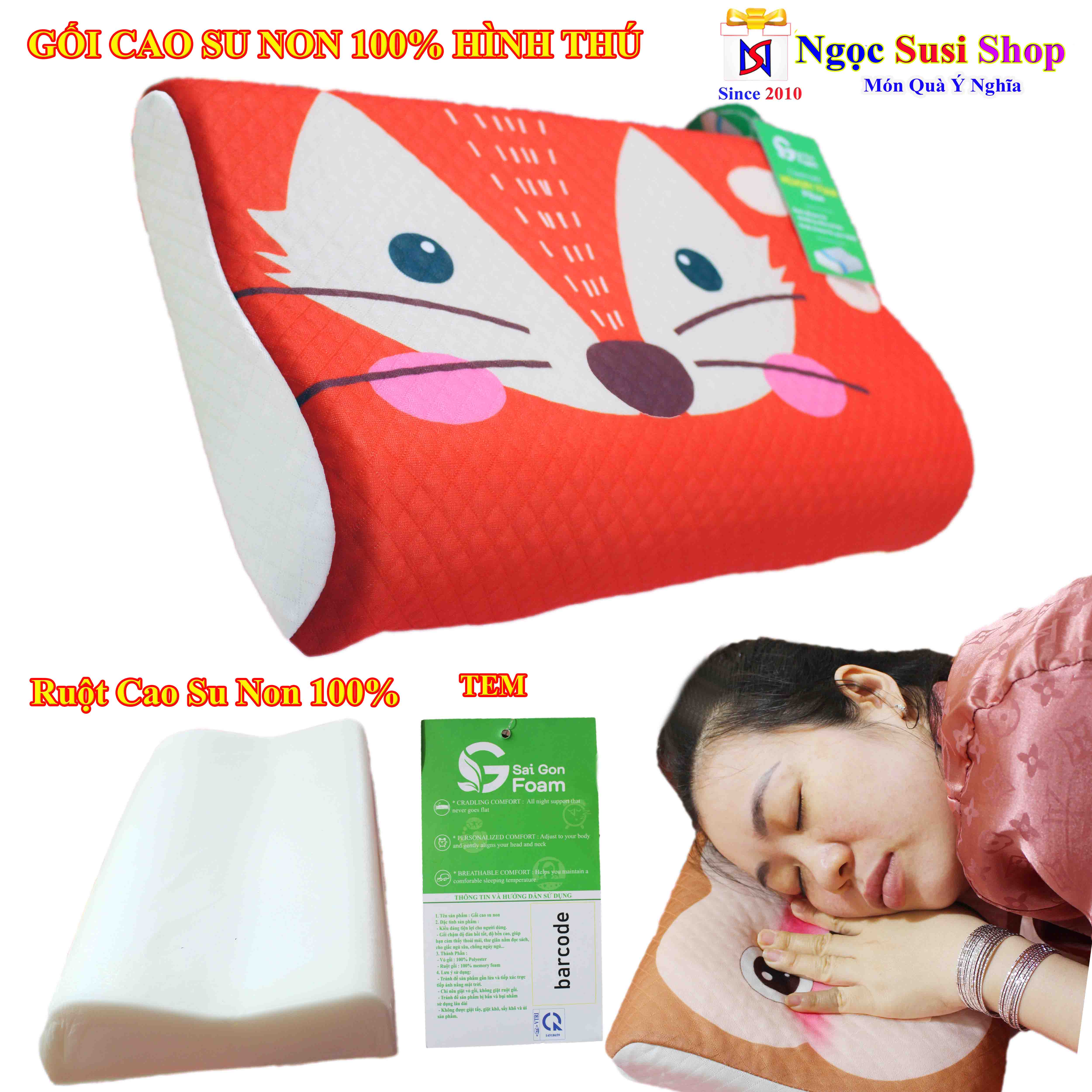 GỐI CAO SU NON 100% CAO CẤP HÌNH THÚ [HÀNG CHUẨN