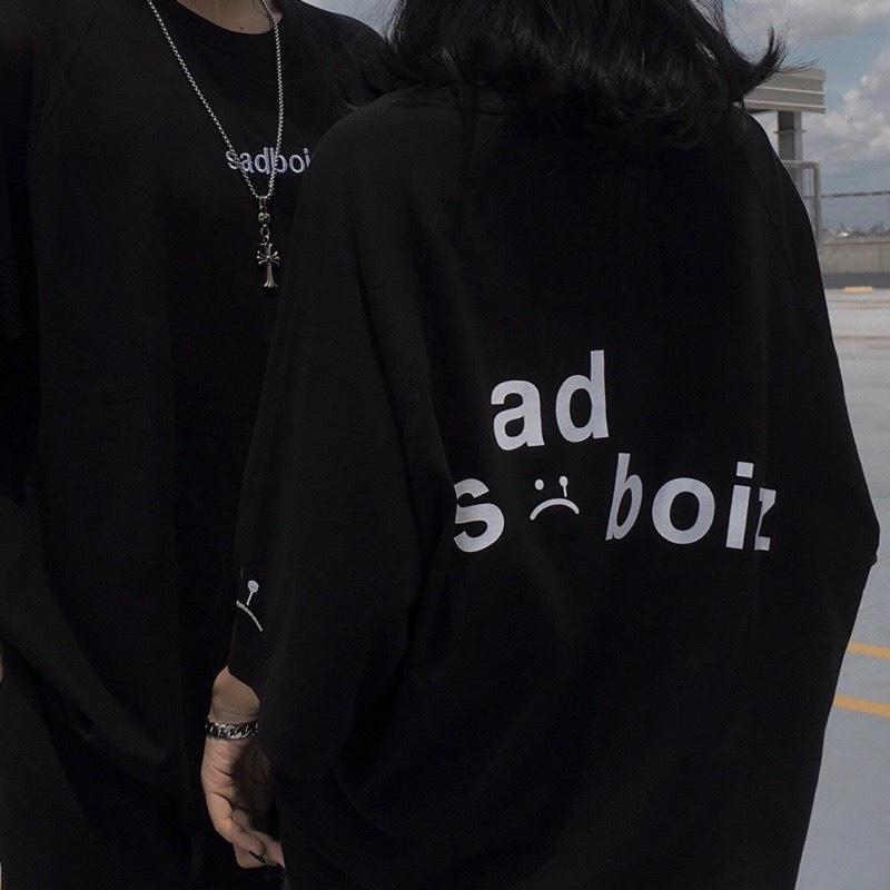 Áo thun unisex tay lỡ SADBOIZ SAD BOIZ SIGNATURE hình thêu mặt cười || Hany shop