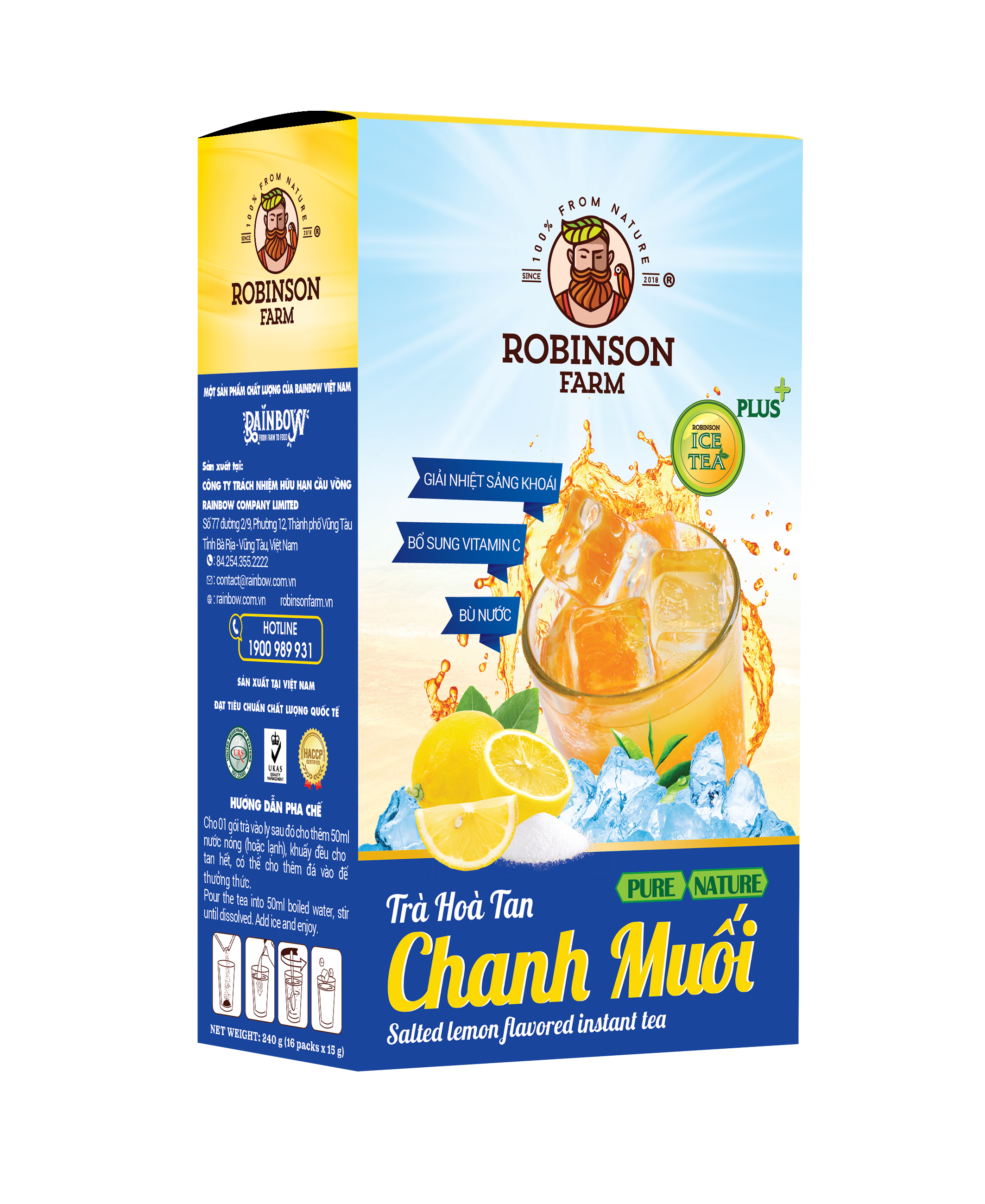 Trà Hoà Tan Vị Chanh Muối Robinson Farm - Hộp 240gr ( 16 túi x 15g ) - Hương vị TRÀ THƠM NGON NHẤT VIỆT NAM