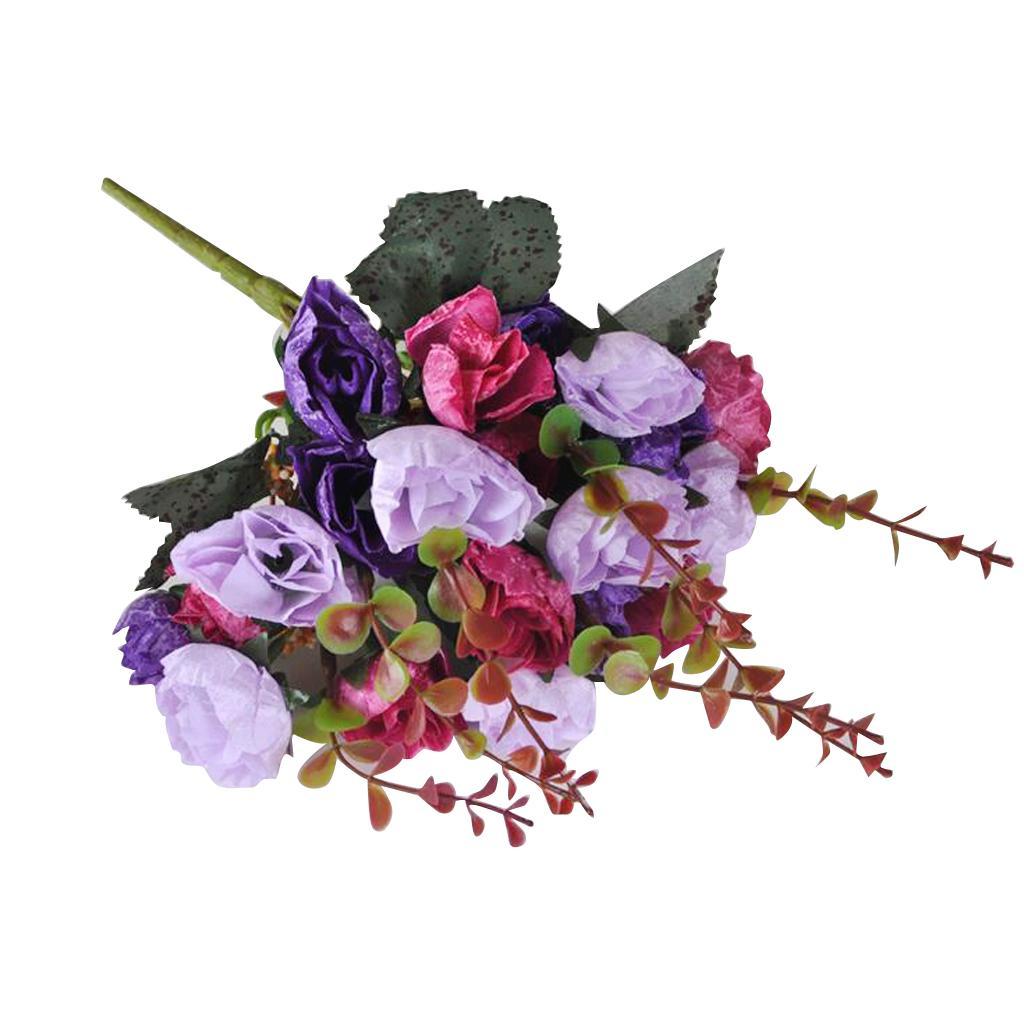 2X Artificial 21-Head Rose Silk Flower Floral Wedding Home Decor Purple
