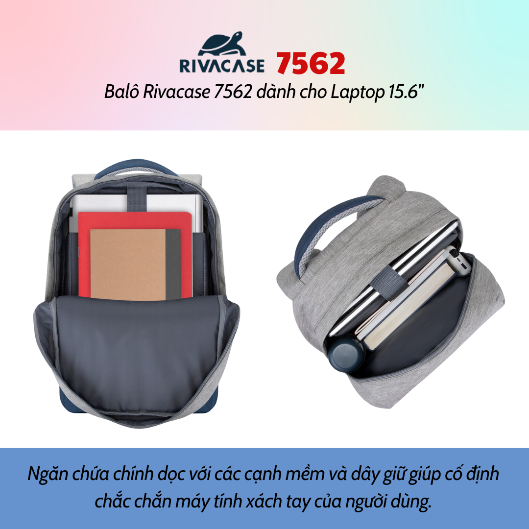 Balô Rivacase 7562 Để Vừa Laptop 15.6&quot; - Bảo Hành 24 Tháng - Hàng Chính Hãng