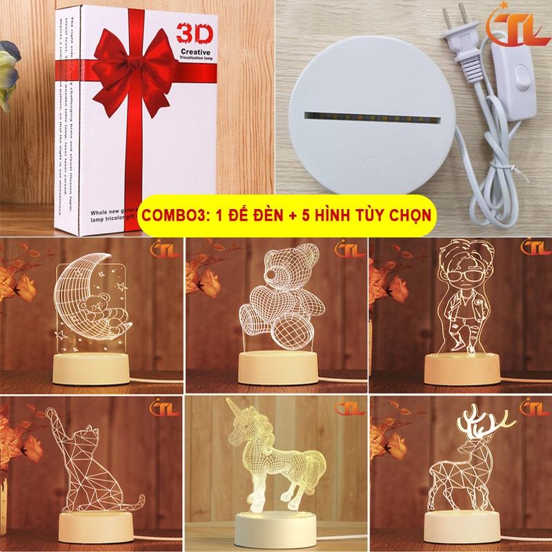 Combo đèn ngủ 3D MUA 1 ĐƯỢC 5 gồm 1ĐẾ ĐÈN + 5TẤM MICA HÌNH ẢNH TÙY CHỌN