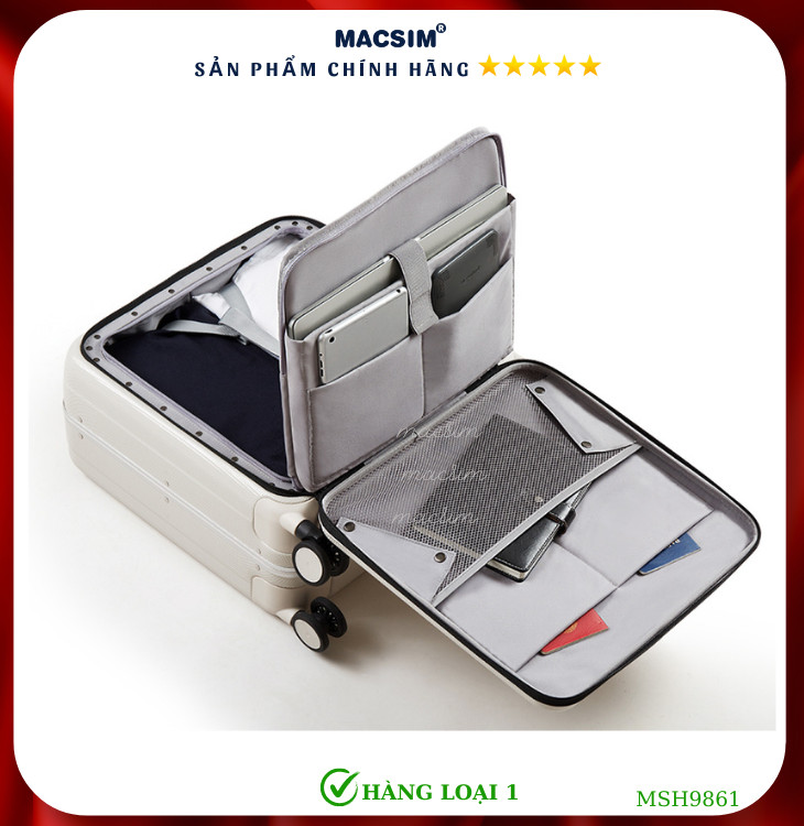 Vali cao cấp Macsim Hanke MSH9861 size 20 inch hàng loại 1 màu đen-màu trắng