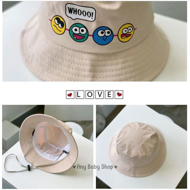 Mũ nón Bucket thời trang in icon mặt cười 5 màu cho bé trai và bé gái siêu cute hột me -có kèm dây nón