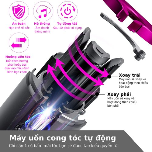 Máy uốn tóc tự động không dây chuẩn FDA 6 cấp độ nhiệt màn hình LCD