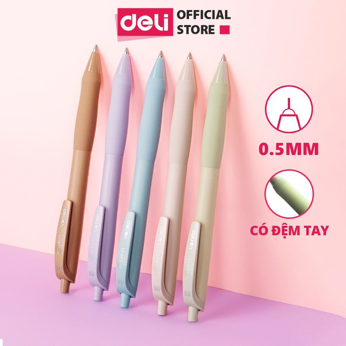 Bút Gel Màu Macaron mẫu mới, Deli Zhen Smooth Series, Ngòi 0.5mm, Mực đen, Mực Gel gốc dầu, Nhanh khô, Khả năng chống nước cao, Ghi Chép, Ghi Chú tiện lợi dùng cho học sinh, văn phòng