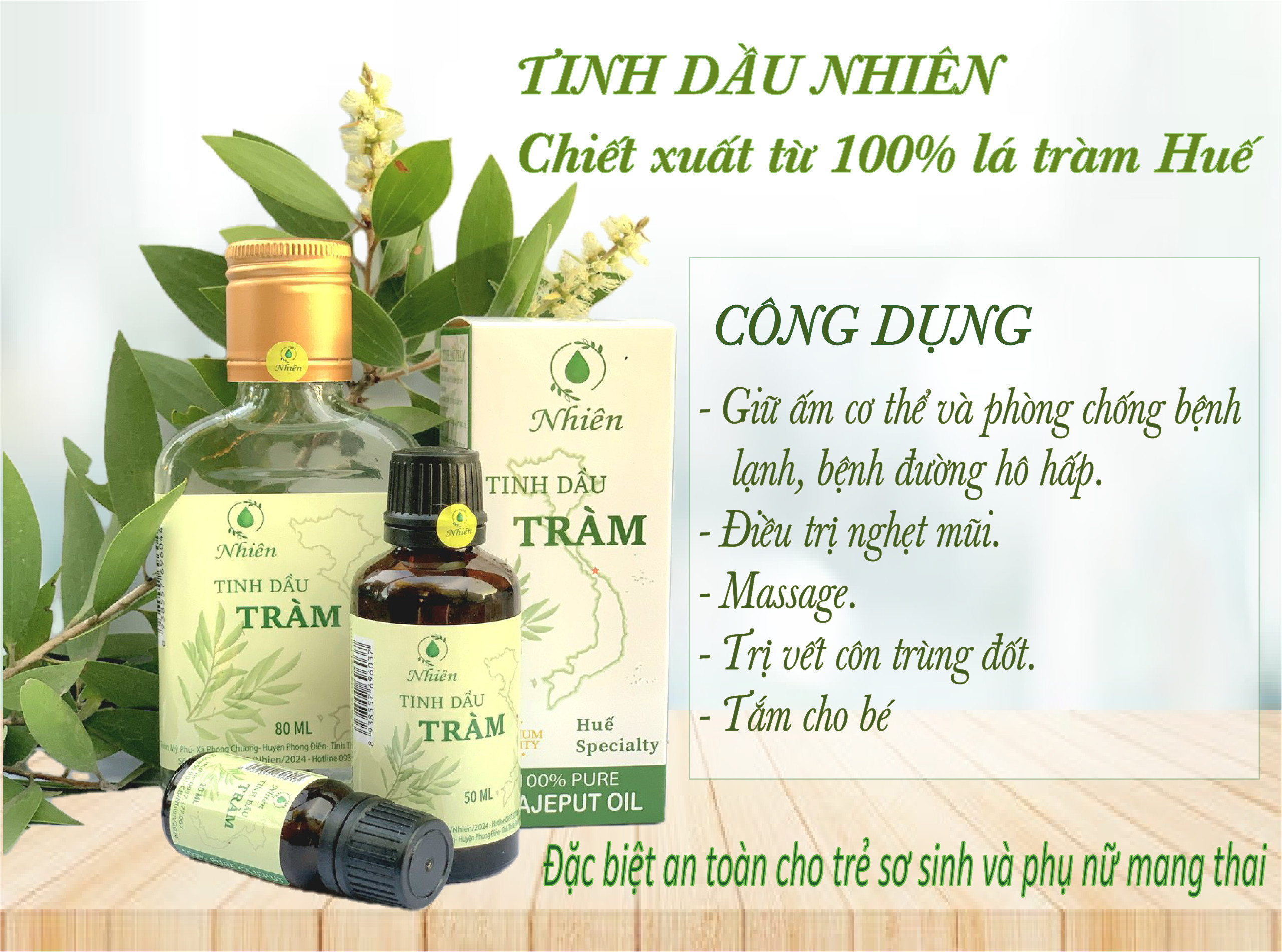 Tinh dầu tràm Nhiên- Tinh dầu tràm Huế chai 100ml Dùng cho bé sơ sinh