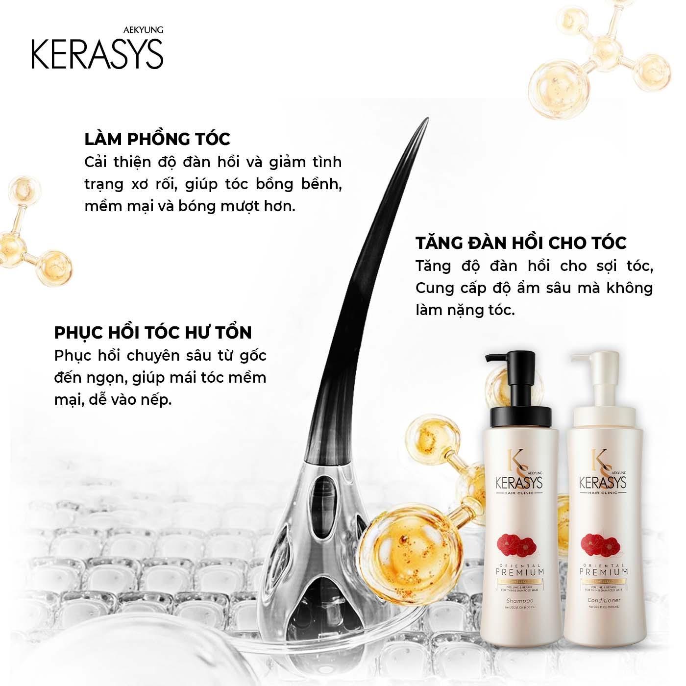 Dầu xả Aekyung Kerasys Oriental Premium Red Camellia EX Volumizing Repair Conditioner (Dưỡng tóc bồng bềnh - Dành cho tóc hư tổn, mỏng xẹp) 600 ml