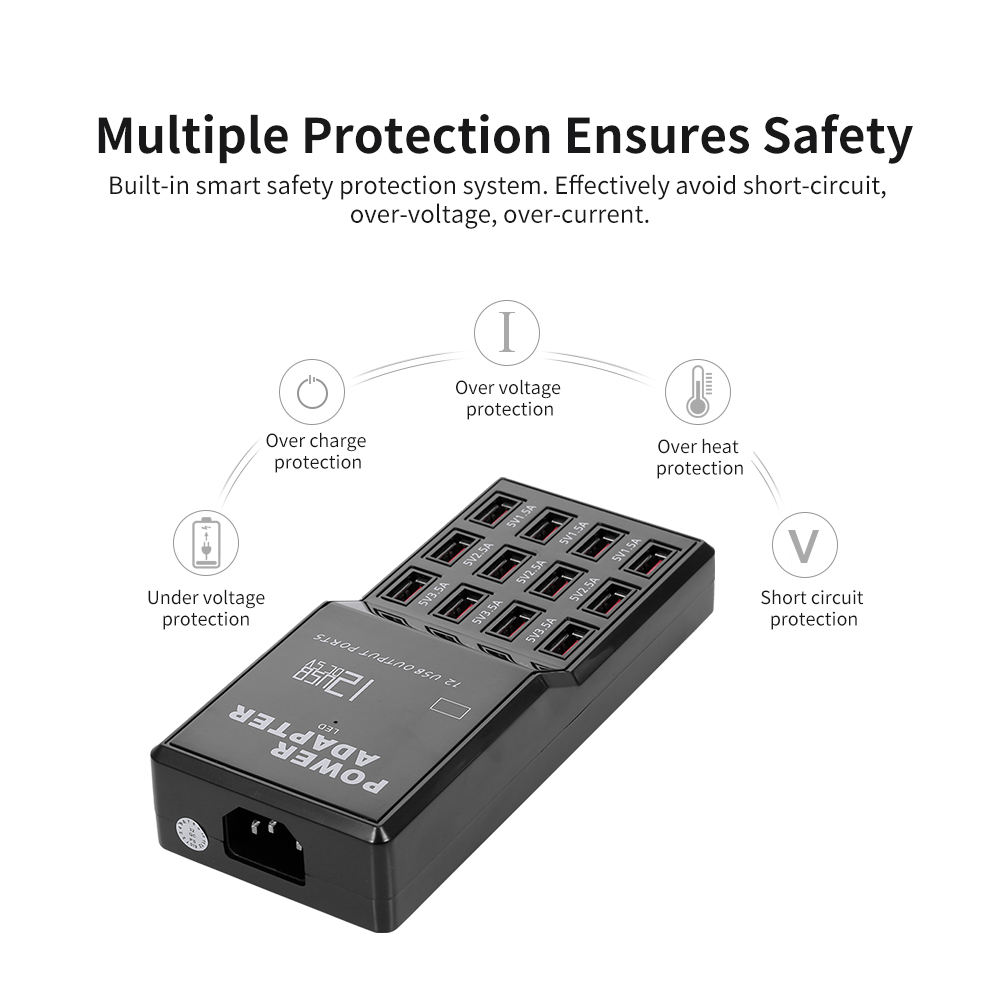 Trạm Sạc Thông Minh Với 12 Cổng USB Tương Thích Đa Thiết Bị