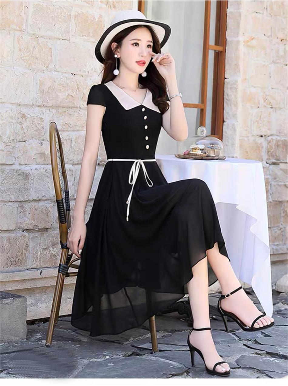 ĐẦM XÒE CHIFFON CỔ SEN TRẮNG