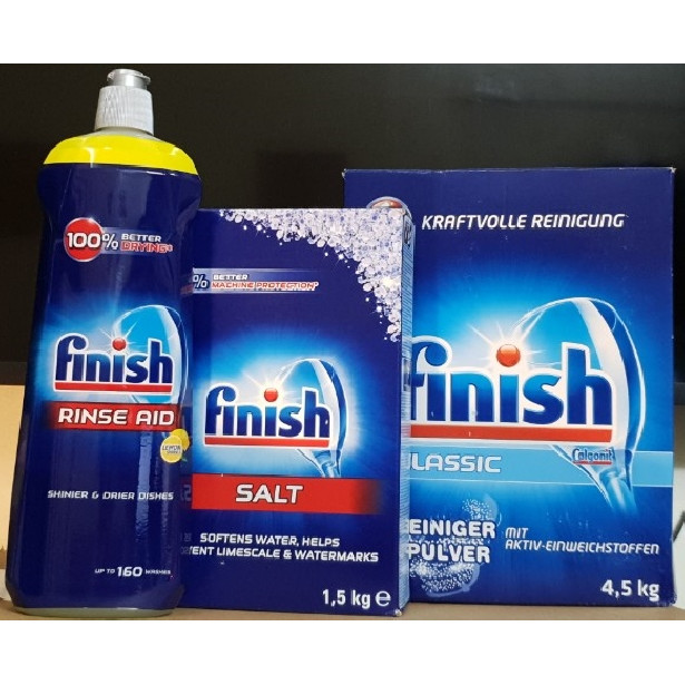 Combo bột rửa bát finish 4.5kg+nước làm bóng finish 800ml+muối rửa bát finish 1.5kg dùng cho Máy