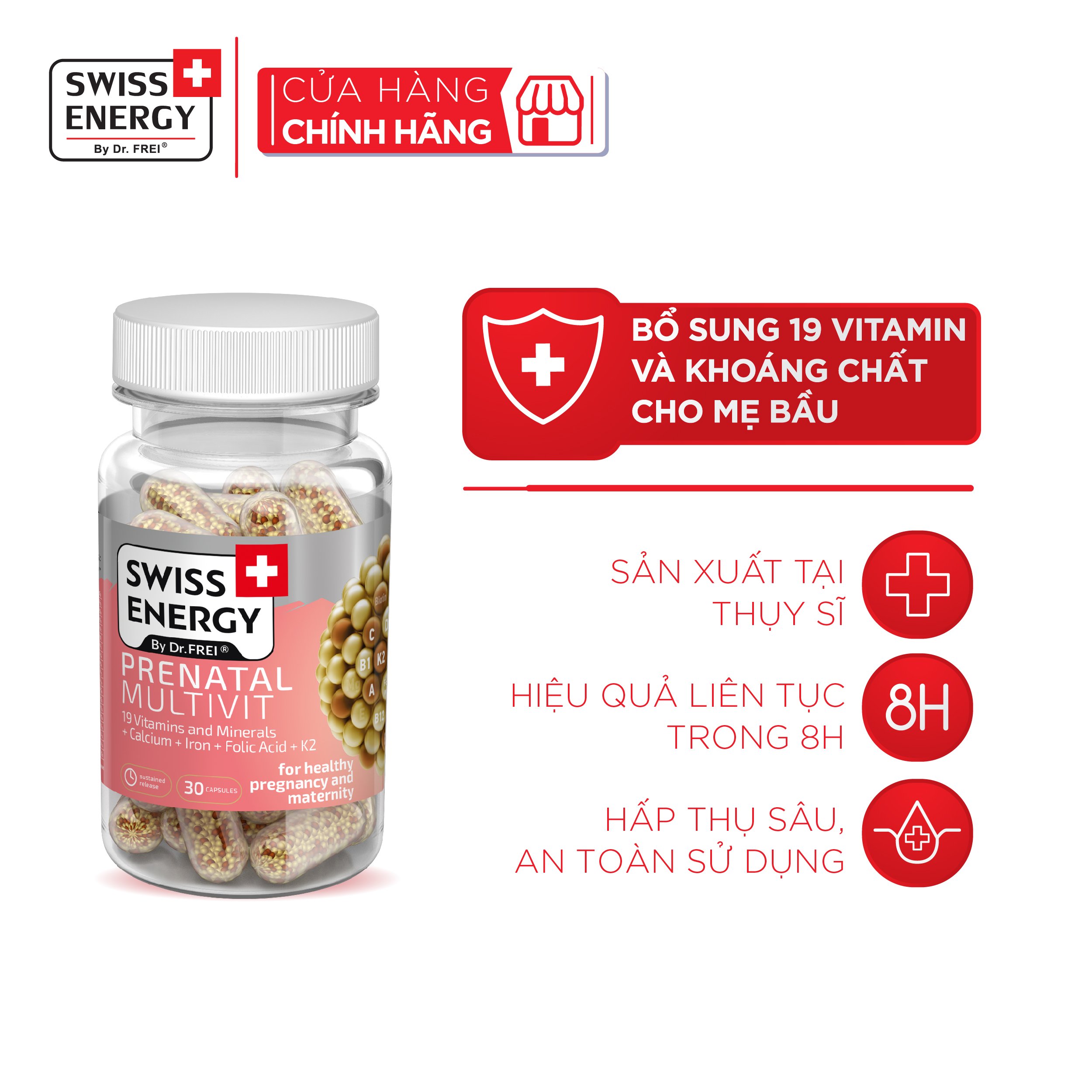 Viên Nang Tăng Cường Sức Khỏe Cho Phụ Nữ Mang Thai Và Cho Con Bú - Swiss Energy Prenatal Multivit (lọ 30 Viên)