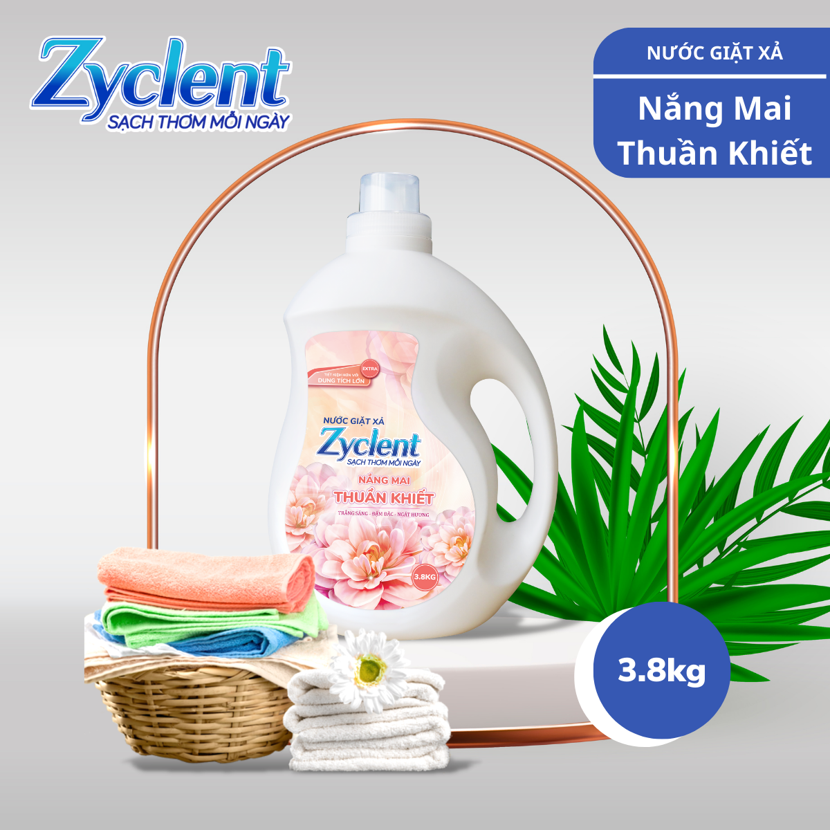Thùng Nước Giặt Xả Zyclent Extra Hương Nắng Mai Thuần Khiết (3.8kg x 4 can)
