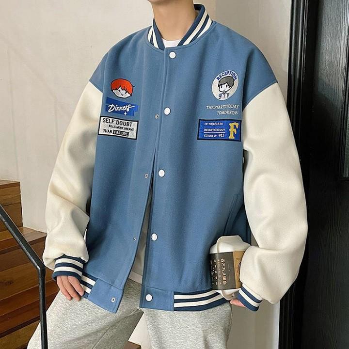 Áo Bomber/ Áo Khoác Nỉ Bông dày dặn thêu Cậu Bé F form rộng Unisex Nam Nữ Ulzzang KUN