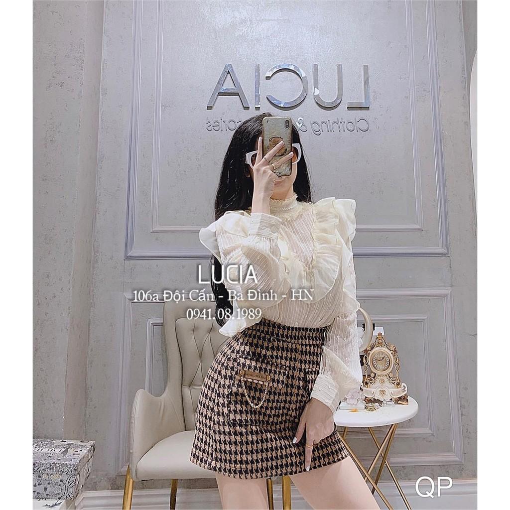 ÁO SƠ MI CỔ BÈO PHA REN V DÀI TAY