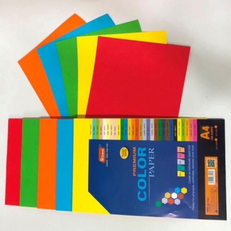 Gam bìa a4 nhiều màu( sét 100 tờ ) gồm màu đỏ ,xanh lá ,cam ,xanh biển ,vàng .