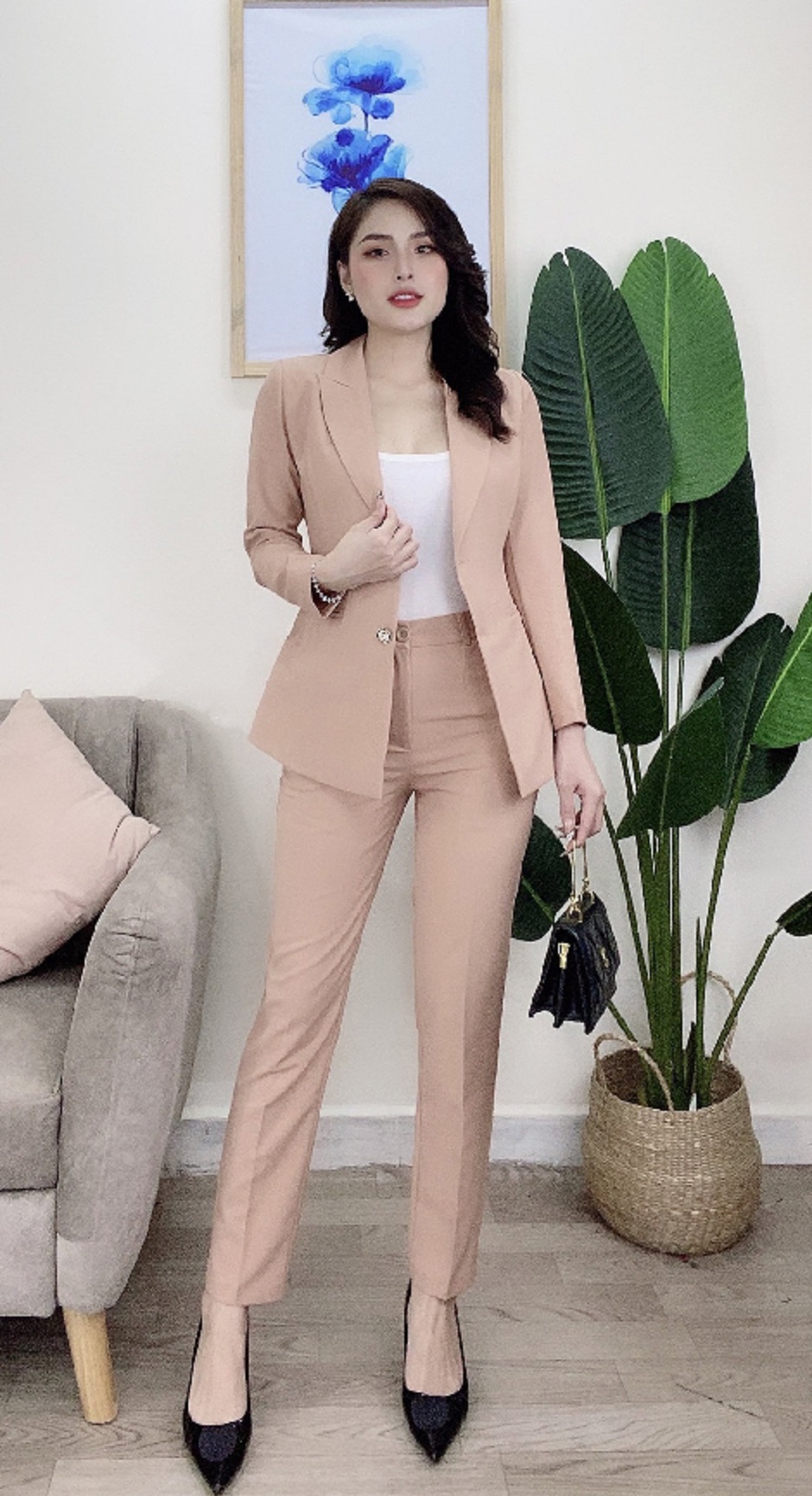 Set Vest Công Sở Tay Dài 2 Nút Form Blazer Sang Trọng