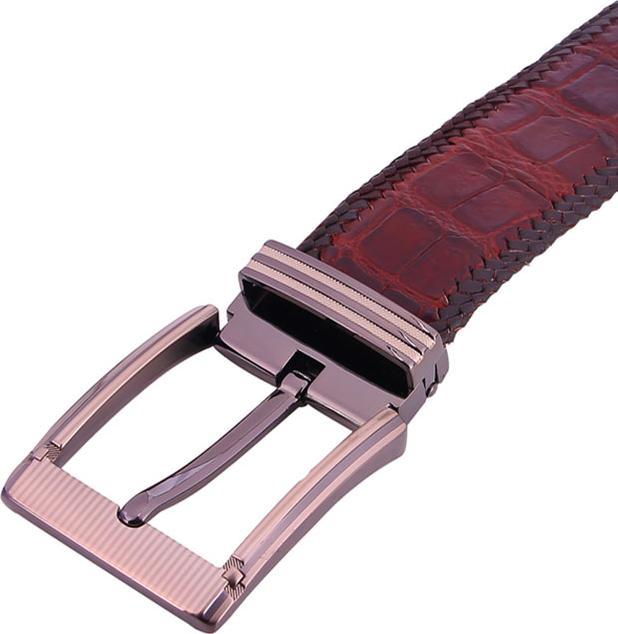 Thắt Lưng Nam Da Cá Sấu Đan Viền Bản Lớn Đầu Kim Huy Hoàng HT4295 - Nâu Đất