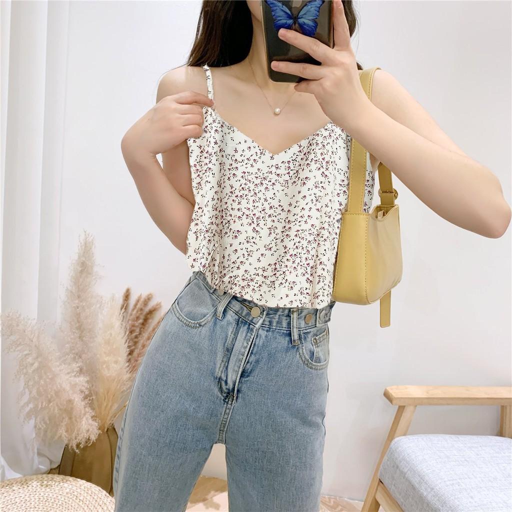 Áo 2 Dây Hoa Nhí Chất Voan Nhật Mát Áo Hai Dây Nữ Nhiều Màu Phong Cách Vintage HD09