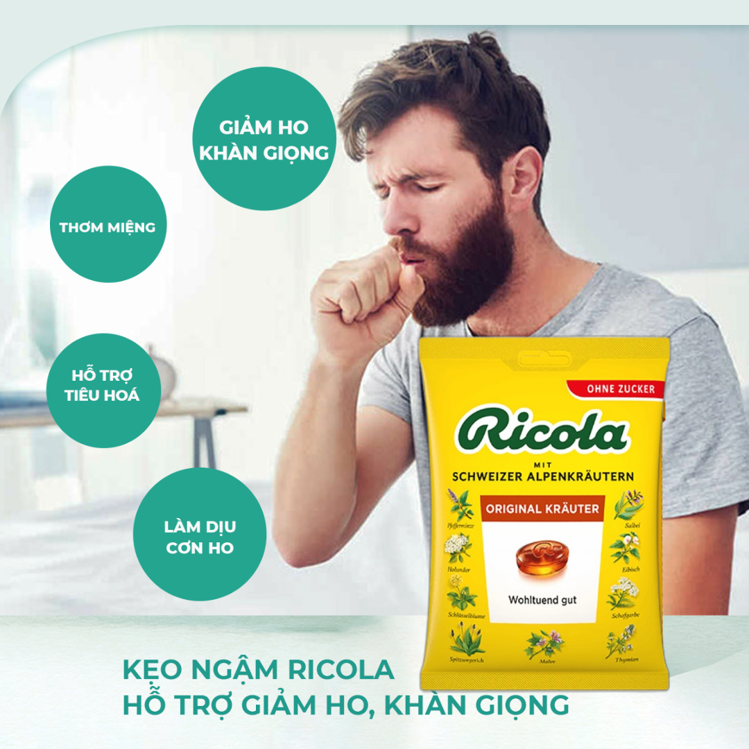 Hỗ trợ giảm đau họng Ricola Shweizer Krauterzucker chứa 13 loại thảo mộc đem đến cảm giác dịu nhẹ cổ họng và thơm mát - OZ Slim Store
