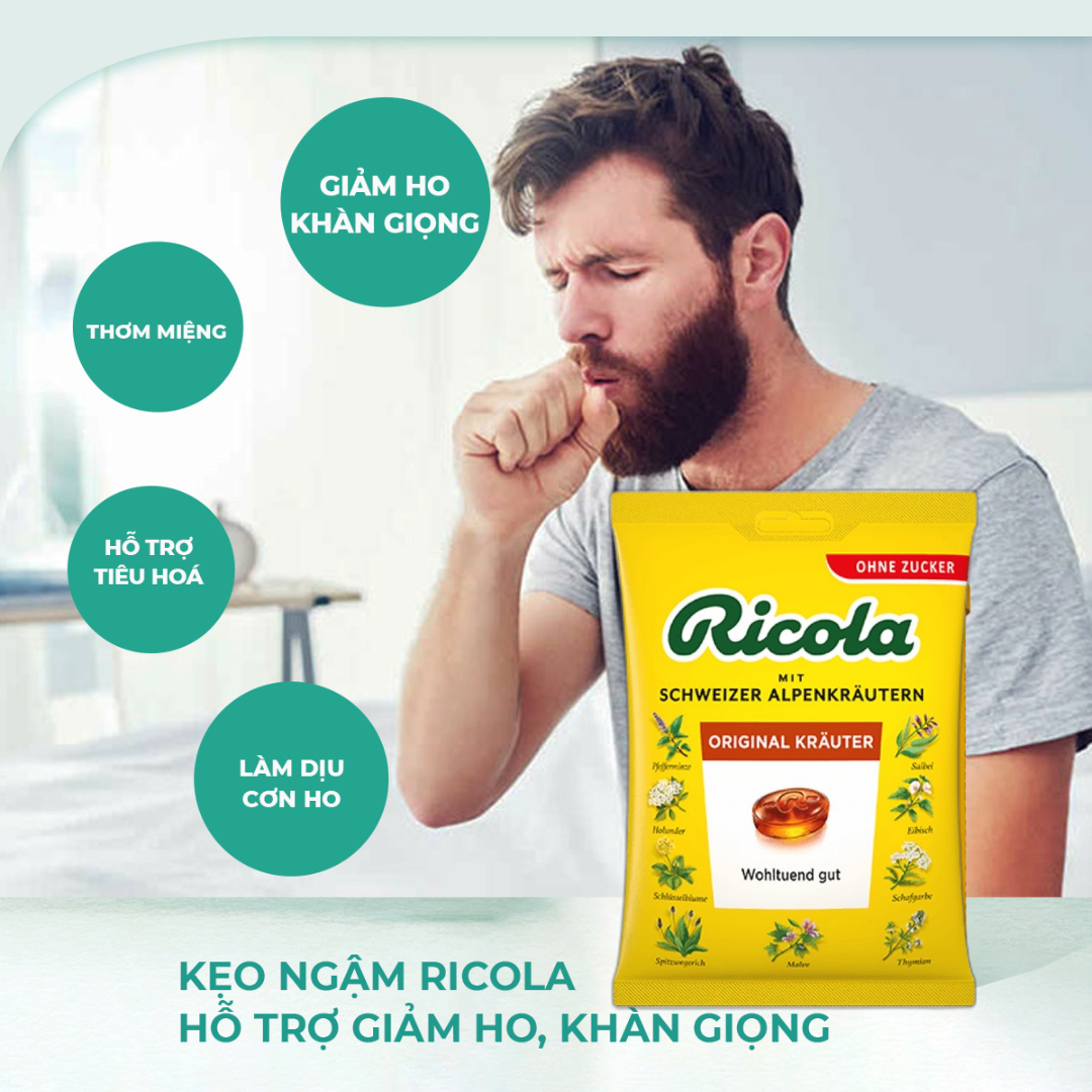 Hỗ trợ giảm đau họng Ricola Shweizer Krauterzucker chứa 13 loại thảo mộc đem đến cảm giác dịu nhẹ cổ họng và thơm mát (dạng kẹo) - OZ Slim Store