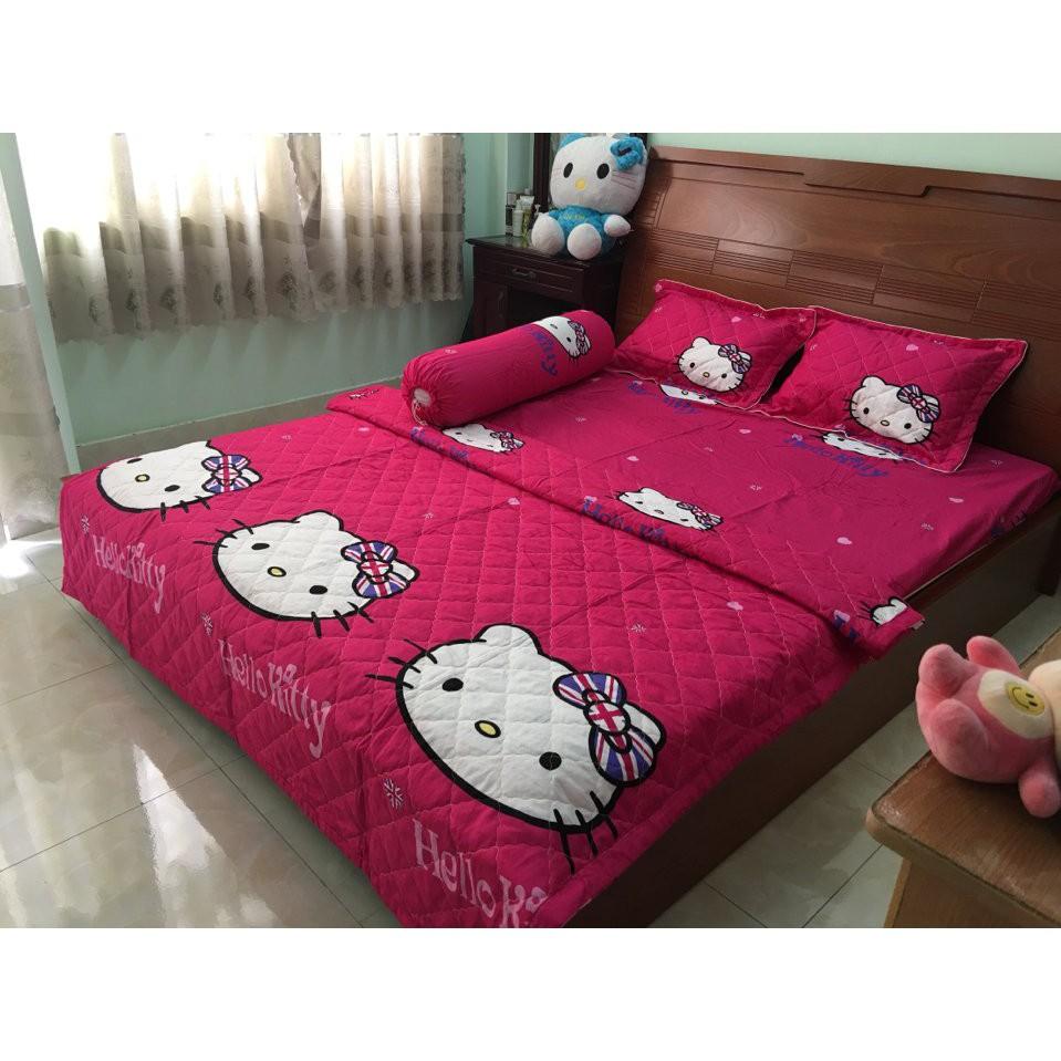 Set chăn drap gối 5 món Hello Kitty 1m6x2mx10cm nhiều mẫu