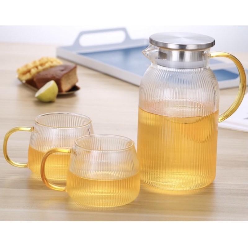 Bình thủy tinh trụ sọc 1,5L, Bình đựng nước thủy tinh cao cấp chịu nhiệt, thủy tinh borosilicate