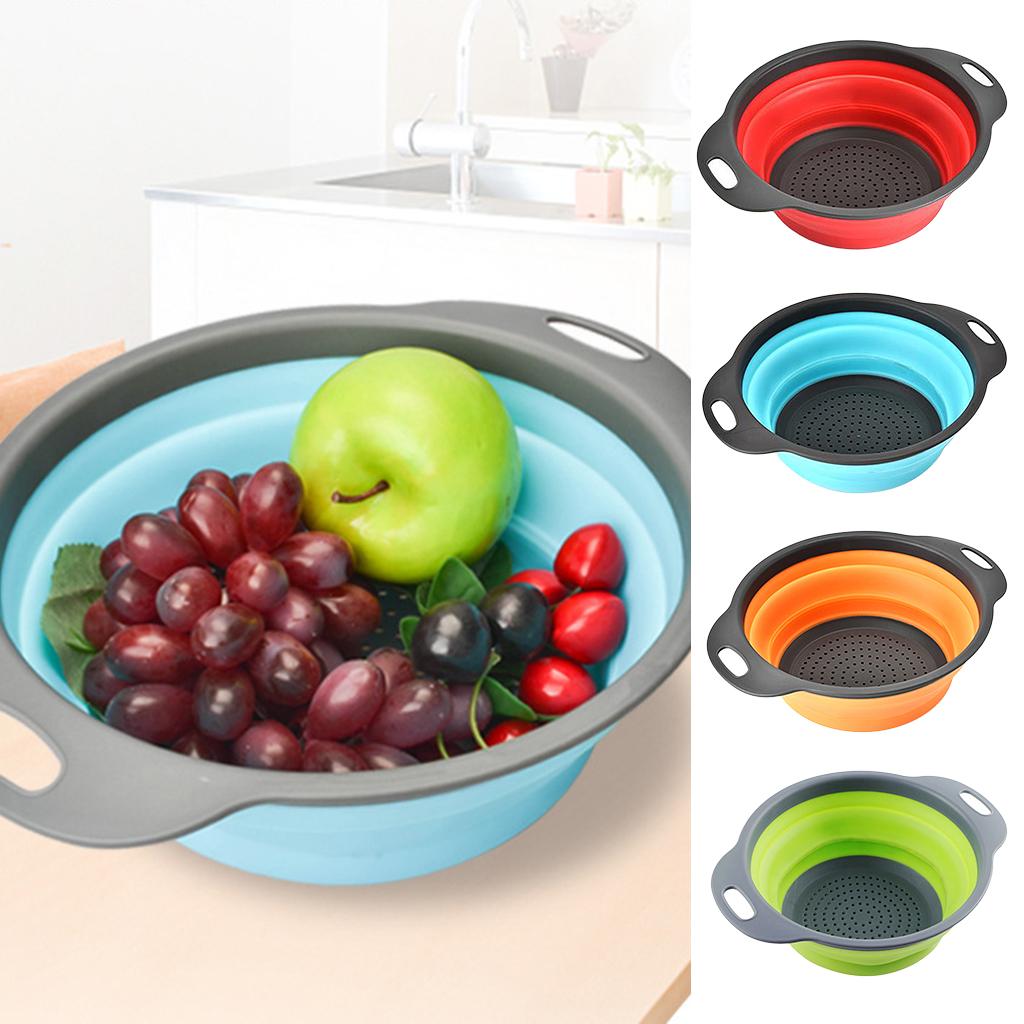 Folding Collapsible Plastic Colander Strainer Kitchen Fruit Filter Basket