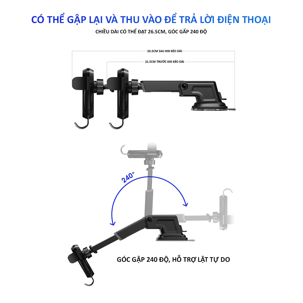 Giá đỡ điện thoại di động trên ô tô, xe hơi dạng cốc hút có thể điều chỉnh hướng điện thoại tiện lợi phù hợp khi sử dụng điện thoại trong lúc lái xe và mọi kích thước điện thoại thông minh trên thị trường