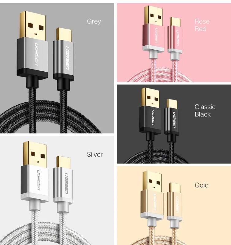 Ugreen UG30878US174TK 0.25M 3A Màu Đen Cáp USB TypeC sang USB 2.0 Hỗ trợ sạc nhanh dây bên Nylon - HÀNG CHÍNH HÃNG