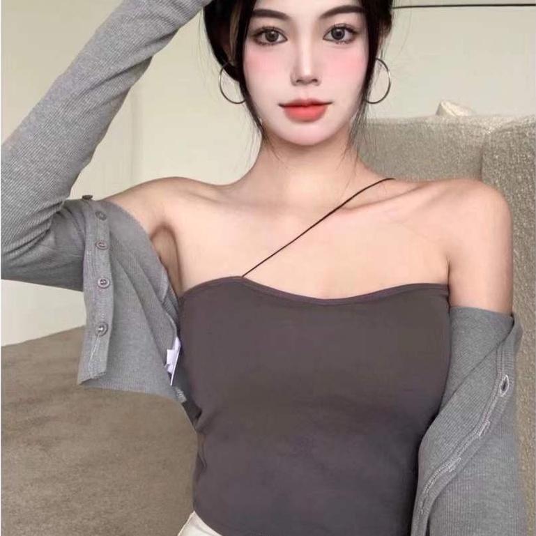 Áo croptop dây chéo sexy hàng Quảng Châu, Áo quây ngang có mút ngực chất thun ống cao cấp M22