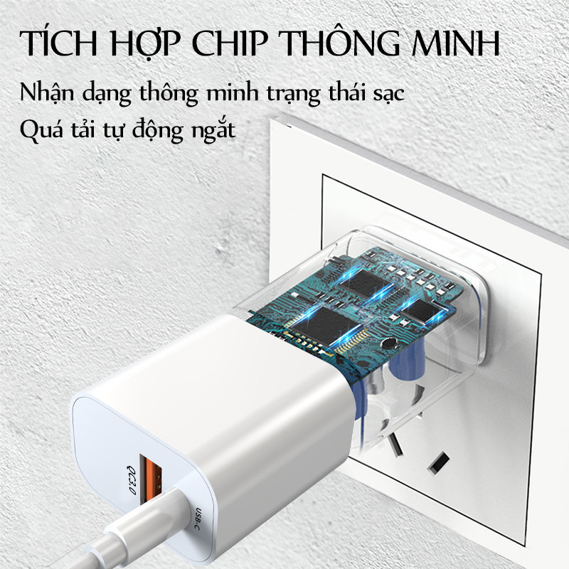 Củ sạc nhanh PD 20W QC 3.0, Chip sạc thông minh, không nóng- D1544