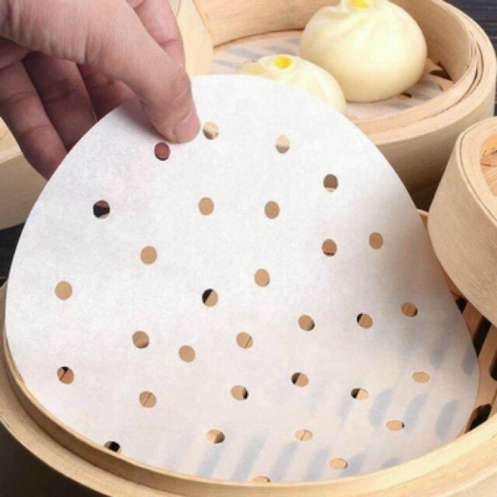 Set 100 tờ giấy nến cho nồi chiên không dầu, lót bánh bao - giấy nến đục lỗ chống dính size 23cm
