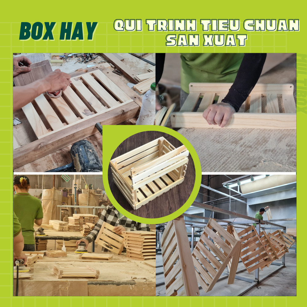 Thùng Gỗ Pallet, Thùng Gỗ Đa Năng Lắp Ráp, Hộp Khay Gỗ Pallet Decor Làm Đôn Chậu Gỗ, Bàn Trà, Thùng Đựng Đồ Chơi Size 40x22x16cm