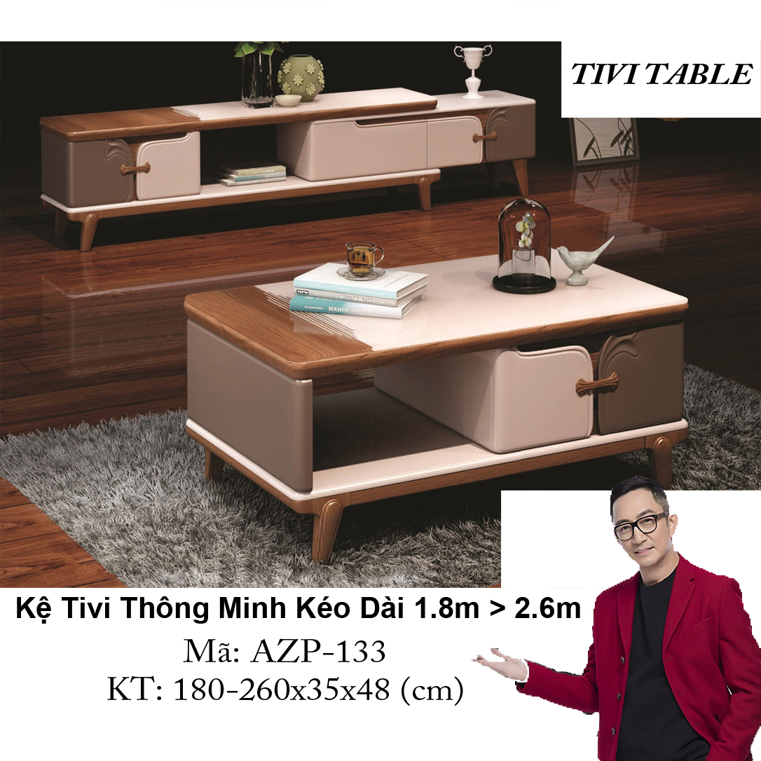 Kệ Tivi Mặt Kính Thông Minh Kéo Dài AZP-TV133 / Dòng Cao Cấp - Hàng Nhập Khẩu