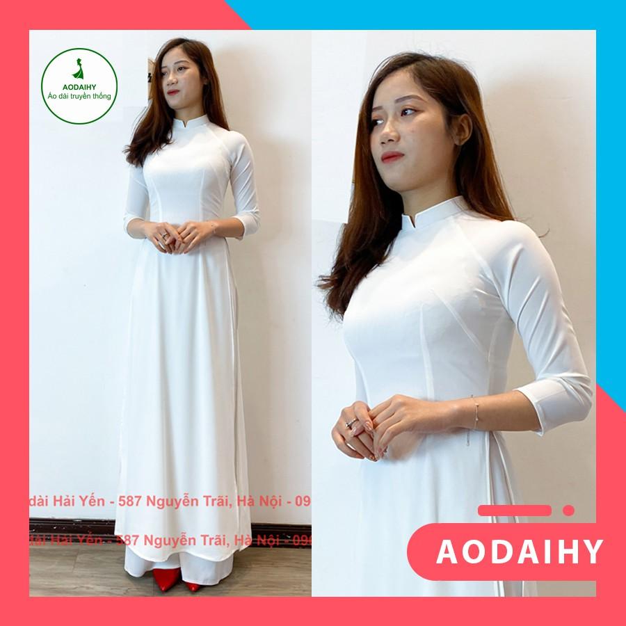 Áo Dài Trắng 4 Tà Truyền Thống May Sẵn Vải Lụa Tằm Trơn Mịn Cao Cấp 2 Lớp Nữ Học Sinh Đi Học Mặc Lễ Tết Đẹp