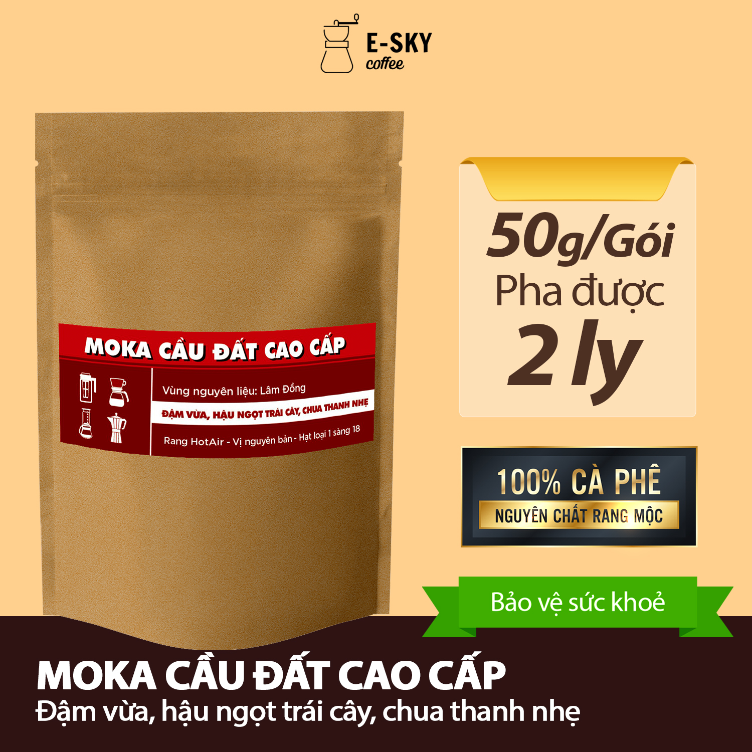 Mẫu Thử Cà Phê Rang Xay Nguyên Chất E-SKY Coffee Cafe Pha Phin 50gr