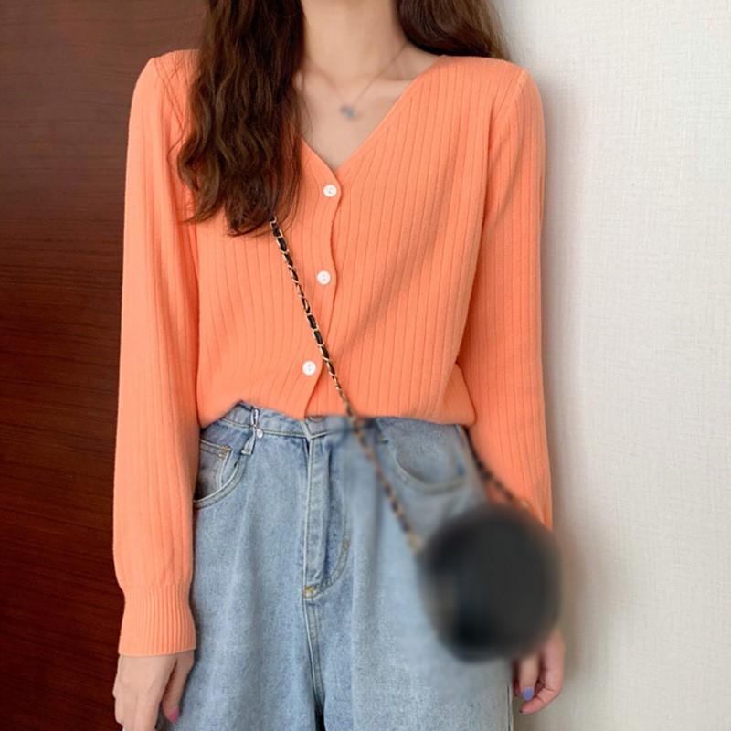 Áo Khoác Cardigan Dáng Rộng Cổ Chữ V Màu Trơn Thiết Kế Đơn Giản Cho Nữ