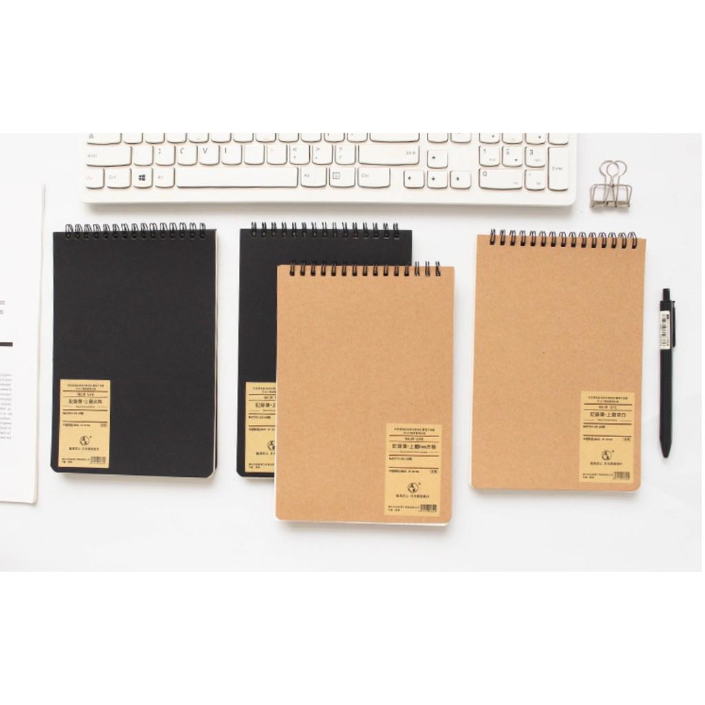 Sổ Lò Xo Ngang Chấm Bi / Ô Vuông Bìa Đen - Bìa Giấy Kraft - Sổ Làm Bullet Journal Vẽ Ghi Chép size A5 Lò Xo Ngang