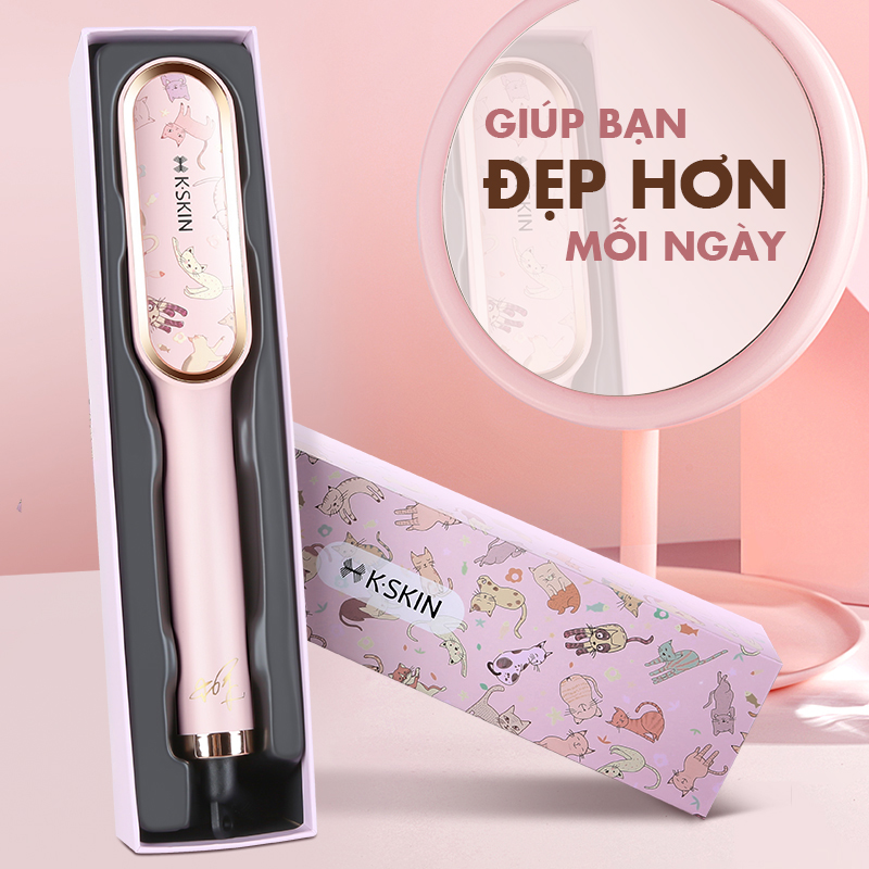 Lược Điện / Máy Uốn Duỗi Tóc K-SKIN Cách Nhiệt 2 Lớp Chống Bỏng, Dưỡng Tóc, Không Gây Tổn Thương Da Đầu - Hàng Chính Hãng