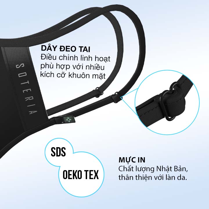 Khẩu trang thời trang Soteria Black ST1091 - Bộ lọc N95 BFE PFE 99 lọc hơn 99% bụi mịn 0.1 micro