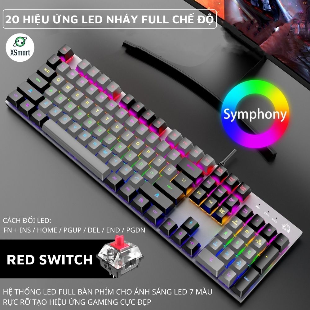 Bàn Phím Cơ Gaming Cao Cấp XSmart K1 Có 20 Chế Độ Nháy LED RGB Cực Đẹp, 104 Phím Full Size Sử Dụng Trục Cơ Red Switch Gõ Siêu Êm Bản Nâng Cấp Mới Nhất Tương Thích Với Các Dòng Máy Tính, Laptop, PC - Hàng Chính Hãng