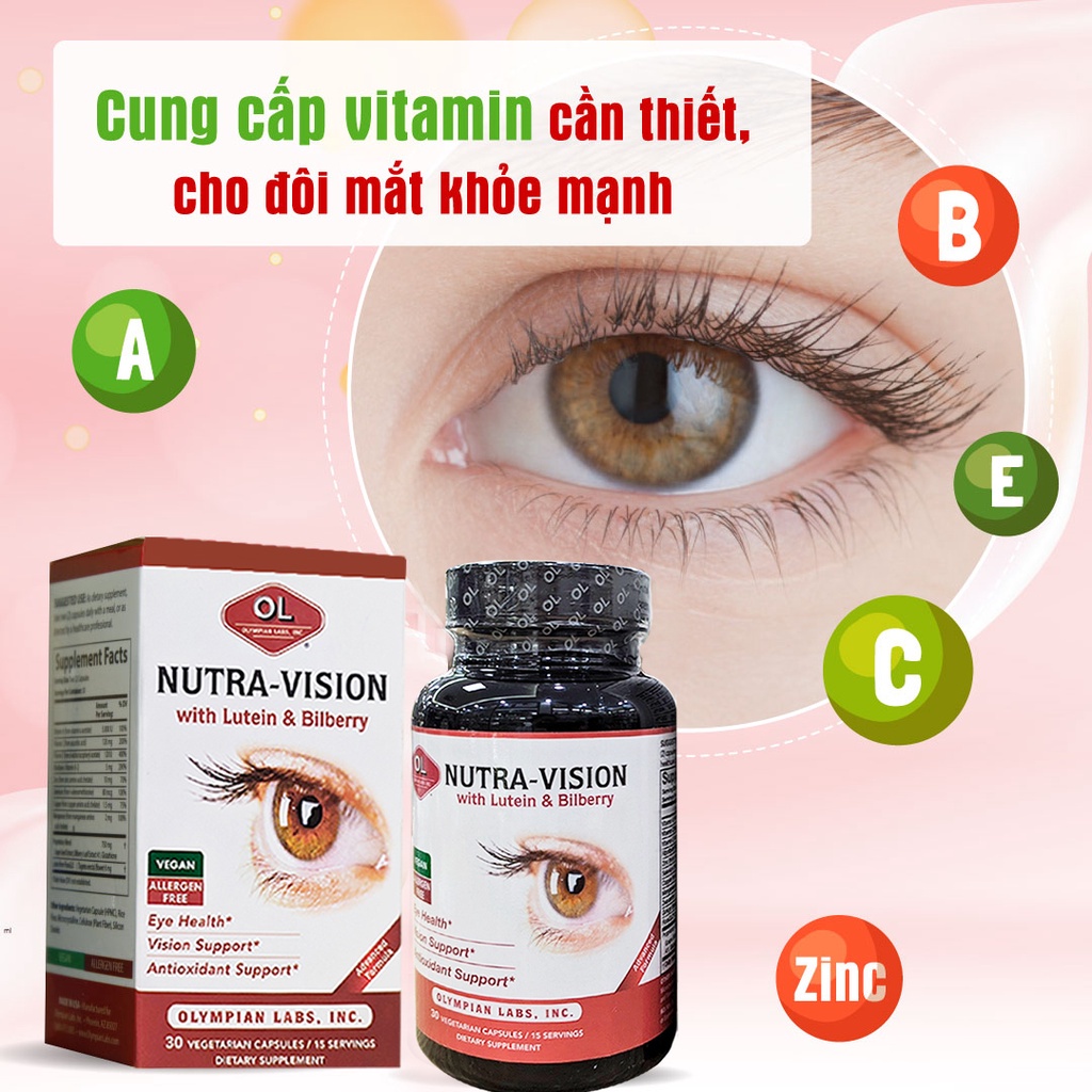 Viên Uống Bổ Mắt Nutra Vision Olympian labs Hộp 30viên - Hỗ Trợ Trẻ Hóa Mắt, Ngăn Ngừa Mỏi Mắt, Khô Mắt, Giảm Thị Lực